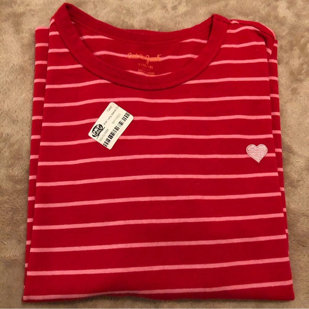 NWT Cat&Jack Girl Shirt Long sleeve Size L (10/12) Christmas Red and White